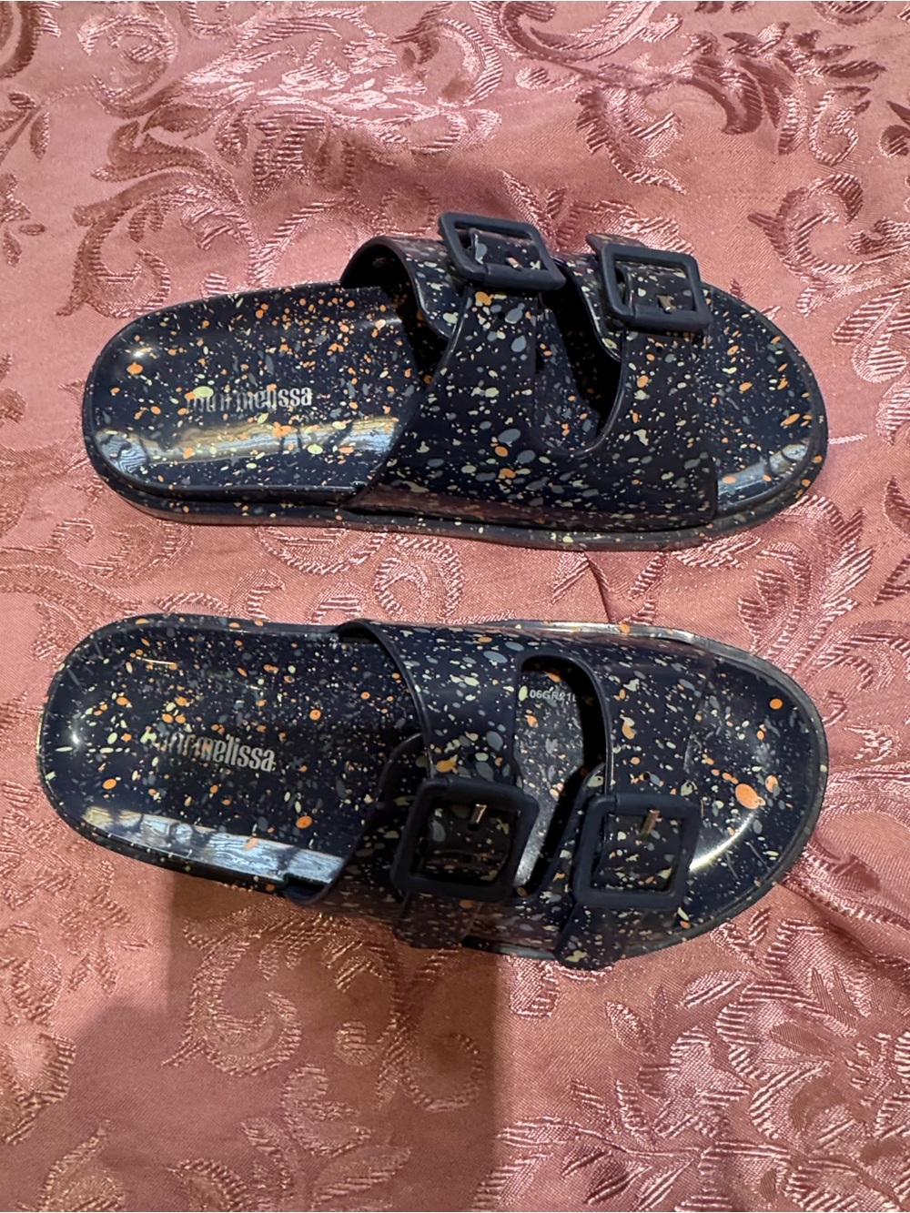 Melissa Kids Navy Glitter Speckled Double-Buckle Slides size 1